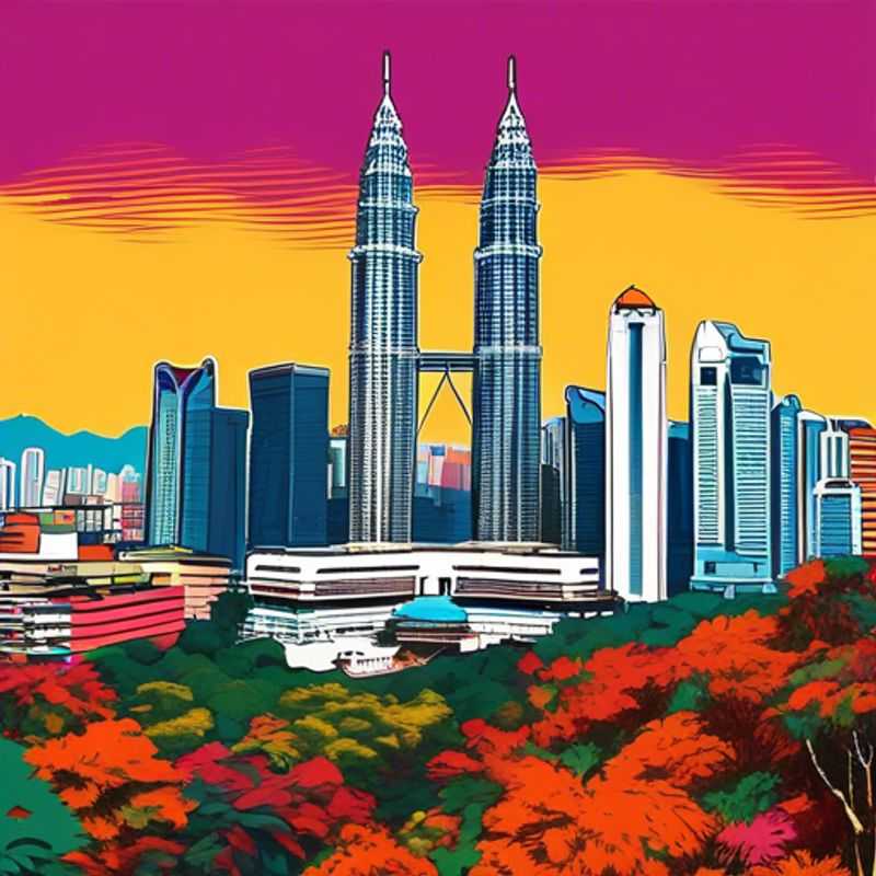 A joyful family with children exploring the vibrant cityscape of Kuala Lumpur, Malaysia, surrounded by lush greenery and stunning architecture during their 5-day fall luxury staycation.