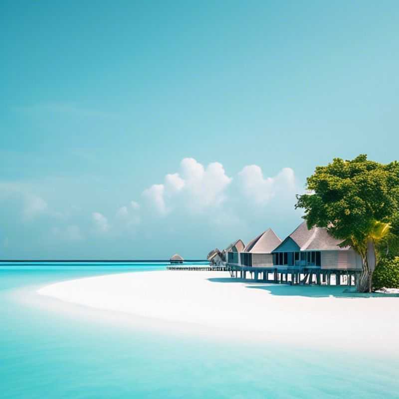 Two luxury social media travelers lounging on the pristine, powder-soft white sand beaches of the Maldives, surrounded by the mesmerizing turquoise waters of the Indian Ocean, on their two-week summer getaway.