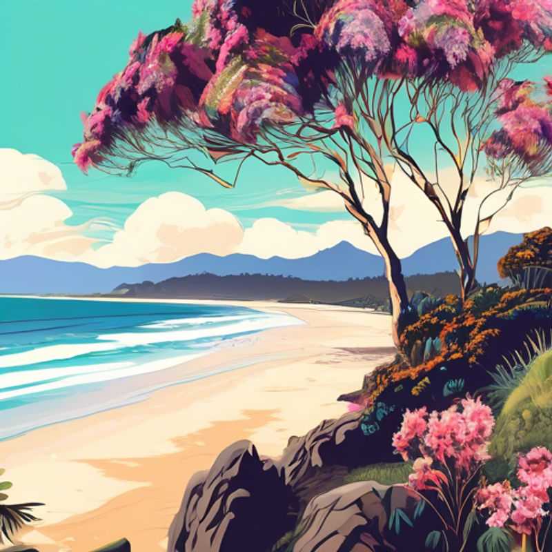 Three couples soaking up the sun and vibrant coastal scenery of Byron Bay, Australia, during their luxurious three-week spring getaway, capturing the essence of adventure and relaxation.