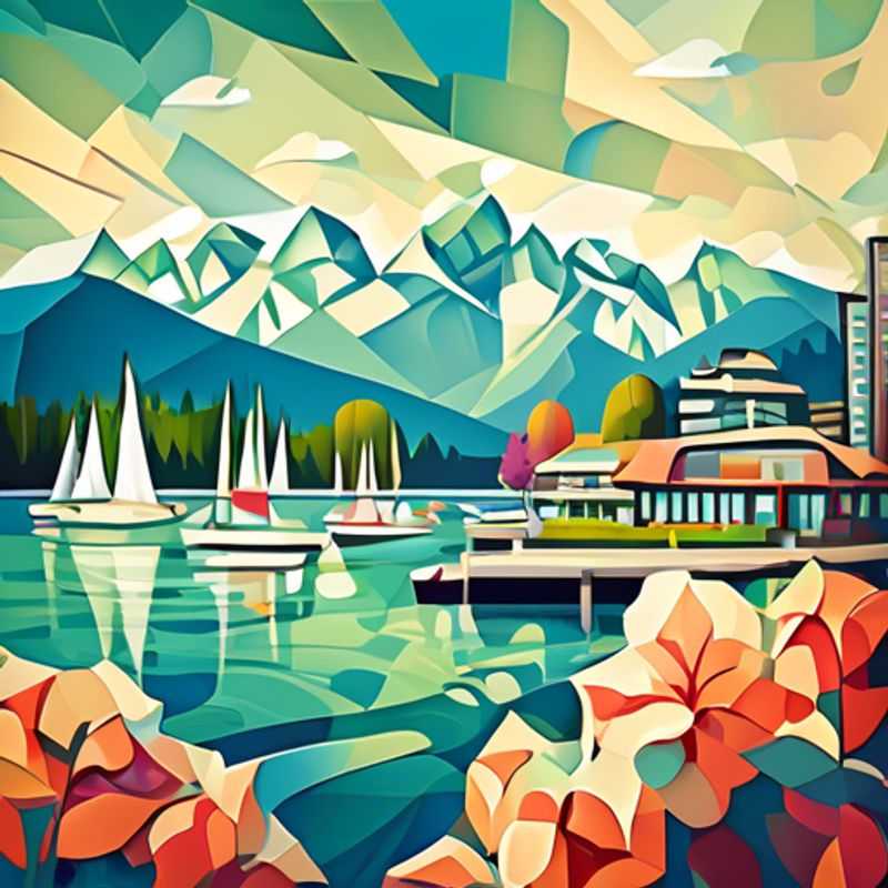 A solo traveler, The Luxury Foodie, savoring a gourmet meal with a stunning view of Vancouver's vibrant spring landscape, showcasing the city's culinary delights during a 5-day adventure.