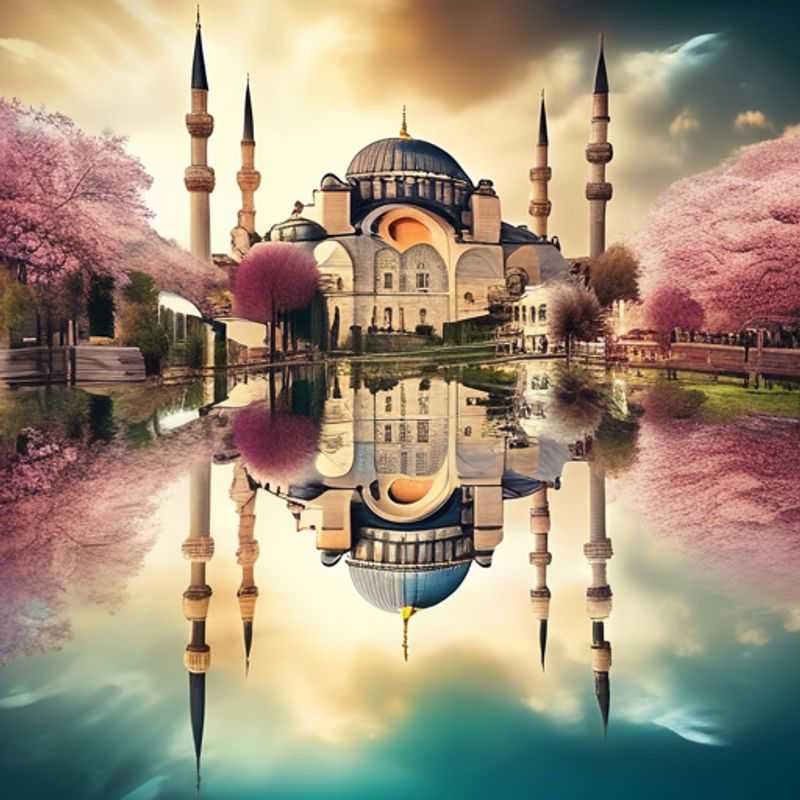 A luxury couple exploring the vibrant streets of Istanbul, Turkey, surrounded by blooming flowers and historic architecture during their enchanting 5-day spring getaway.