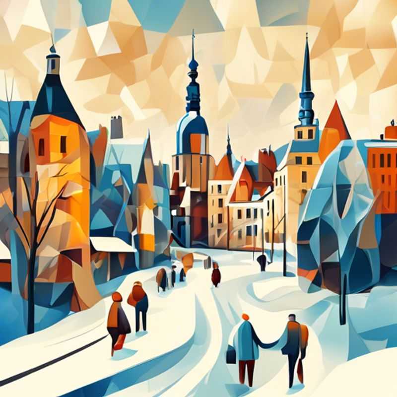 Three couples, dressed in elegant winter attire, stroll through the enchanting Old Town of Riga, Latvia, basking in the festive ambiance of a charming Christmas market.