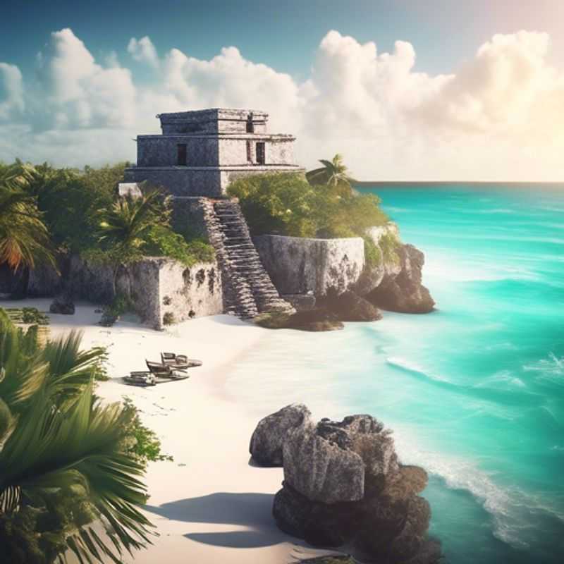 Two couples basking in the sun on the pristine beaches of Tulum, Mexico, surrounded by lush palm trees and turquoise waters, during their one-week spring getaway as The Luxury Social Media Travelers.