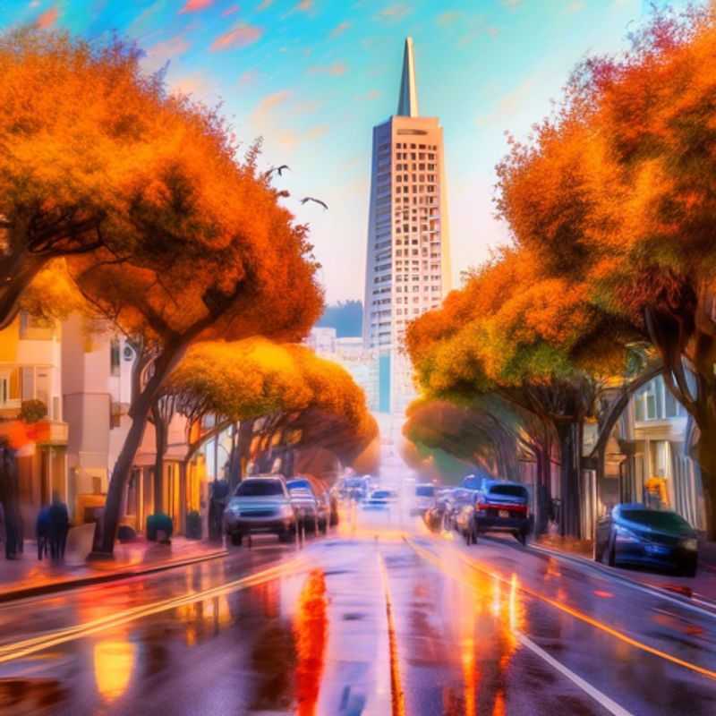 Two couples, The Luxury Traveler, exploring the vibrant fall colors of San Francisco, USA, with iconic landmarks like the Golden Gate Bridge in the background, during their two-week adventure.