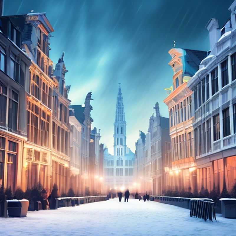 A luxurious couple savoring the enchanting winter ambiance of Brussels, Belgium, surrounded by twinkling lights and historic architecture during their three-week getaway.