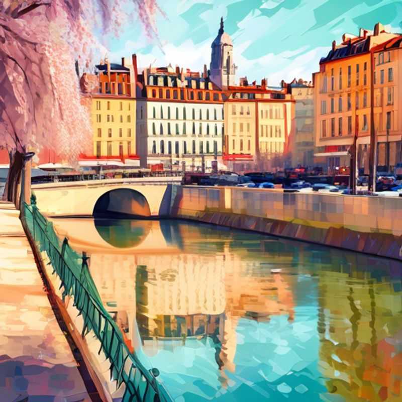 Three couples savoring the vibrant springtime charm of Lyon, France, as they explore its picturesque streets adorned with blooming flowers, indulging in exquisite cuisine and rich cultural experiences during their two-week luxury getaway.