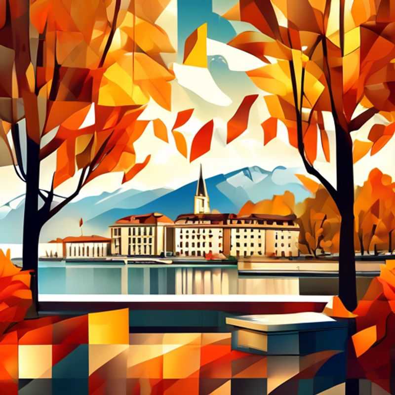 A solo traveler, the Luxury Staycationer, savoring the vibrant autumn foliage along Lake Geneva, Switzerland, during a 2-week fall retreat filled with relaxation and exploration.