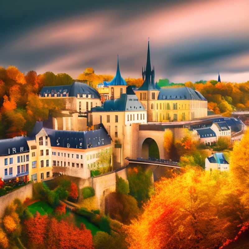 A couple indulging in the vibrant autumn colors of Luxembourg City, Luxembourg, as they explore its charming streets and historic architecture during their luxurious 4-day romantic getaway in fall.