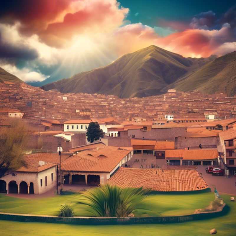 A family with children exploring the vibrant streets of Cusco, Peru, surrounded by colorful markets and historic architecture during their luxurious two-week spring getaway.