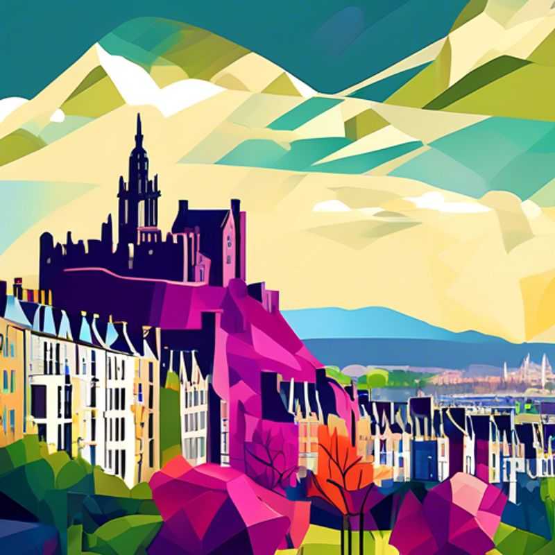 A couple immersed in the lush spring blooms of Edinburgh, Scotland, exploring historic streets and eco-friendly attractions during their 5-day luxury eco-tour.