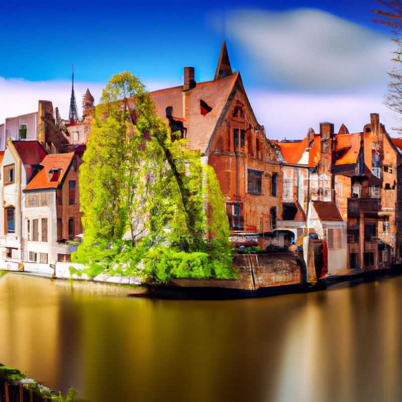 A couple strolls hand&#45;in&#45;hand through the enchanting cobblestone streets of Bruges, Belgium, in the springtime, surrounded by colorful flowers and charming canals.