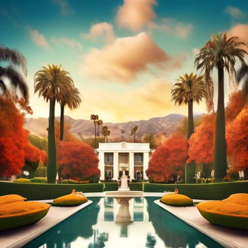 A solo traveler exploring the glamorous streets of Beverly Hills, USA, surrounded by vibrant fall foliage, during a luxurious 3-week getaway as The Luxury Weekend Traveler.