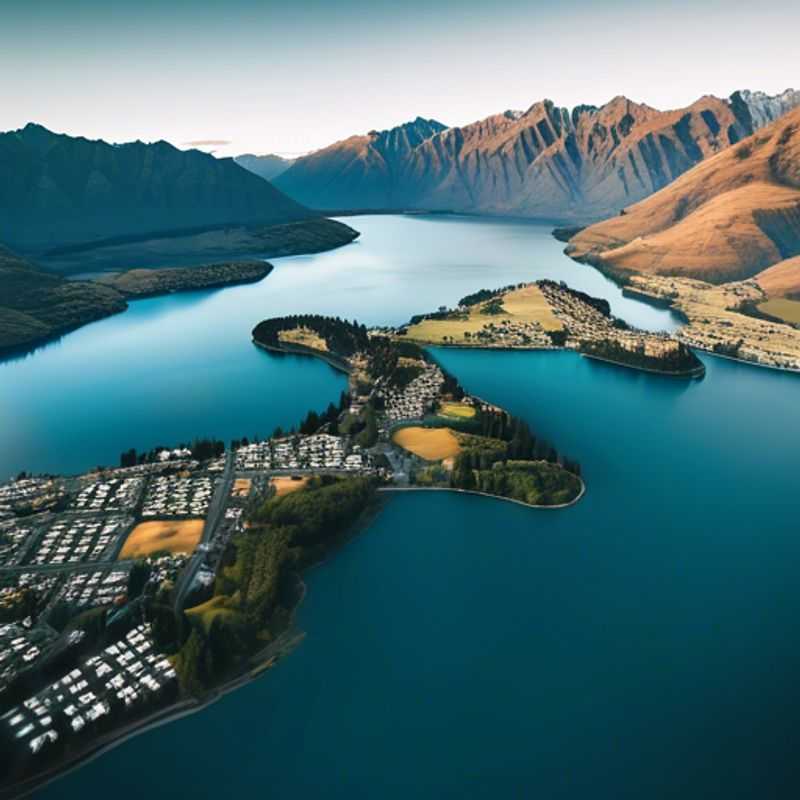 A solo traveler embracing the breathtaking landscapes of Queenstown, New Zealand, during a vibrant summer, surrounded by stunning mountains and shimmering lakes on a luxurious 5-day adventure.