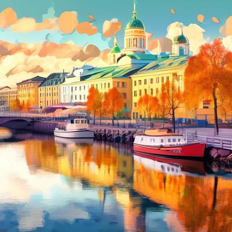 Three couples from The Luxury Group Traveler savoring the vibrant autumn foliage in Helsinki, Finland, as they embark on a two-week exploration of the city's stunning architecture and rich cultural heritage.