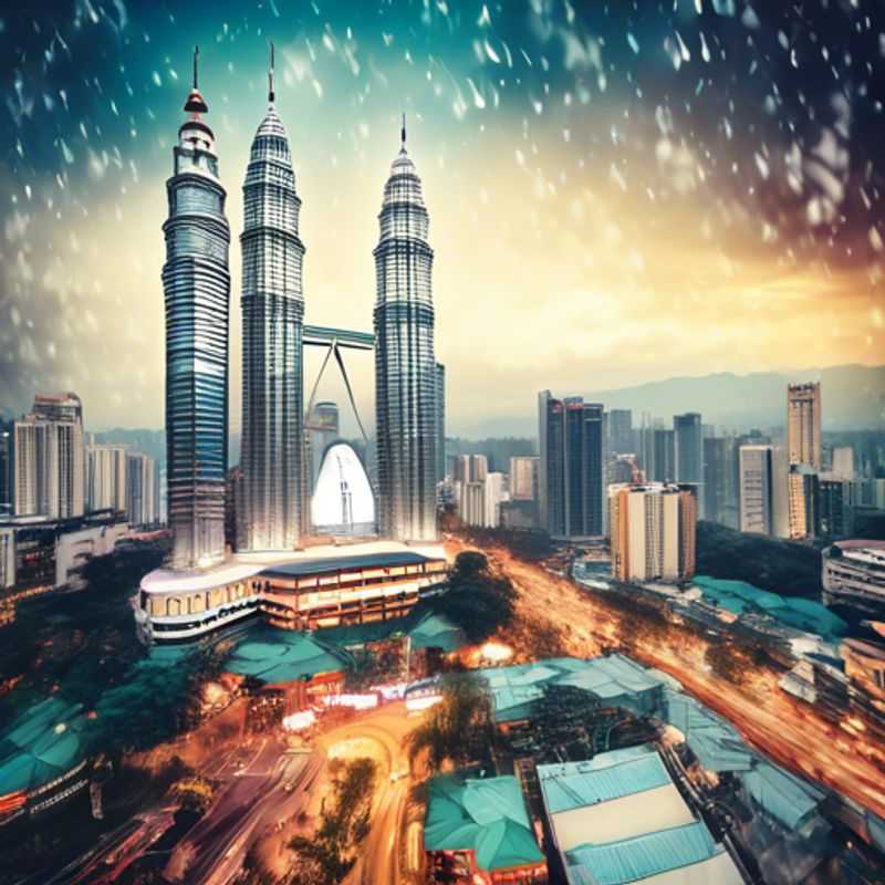 A solo luxury traveler exploring the vibrant cityscape of Kuala Lumpur, Malaysia, amidst the stunning Petronas Towers, during a two-week winter adventure filled with culture and indulgence.