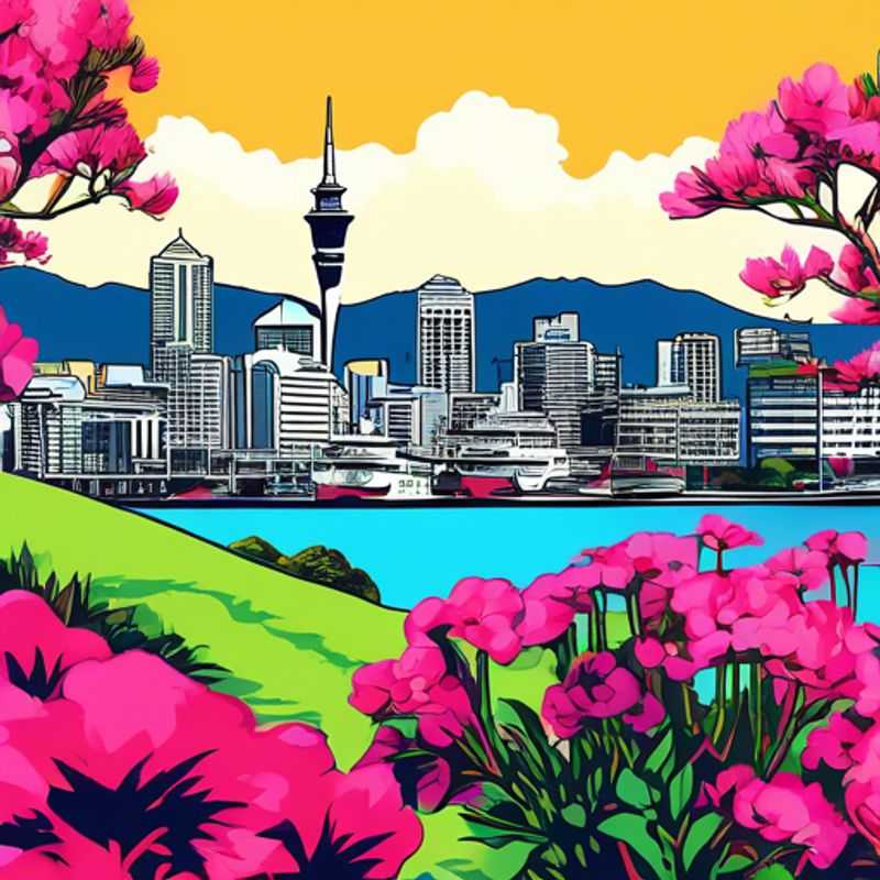 Three couples exploring the vibrant landscape of Auckland, New Zealand, surrounded by blooming flowers and lush greenery during their 5-day spring adventure, capturing the essence of luxury travel and friendship.