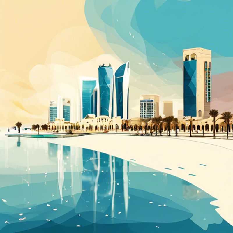 Three couples exploring the stunning skyline of Doha, Qatar, framed by winter sunshine, as they indulge in a luxurious three-day staycation filled with cultural experiences and lavish relaxation.