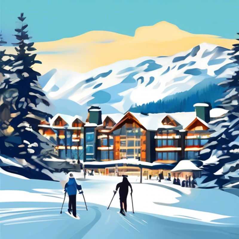 A couple indulging in a luxurious winter getaway in Whistler, Canada, surrounded by stunning snow-covered peaks and cozy chalets, as they embrace the thrill of last-minute travel for two unforgettable weeks.