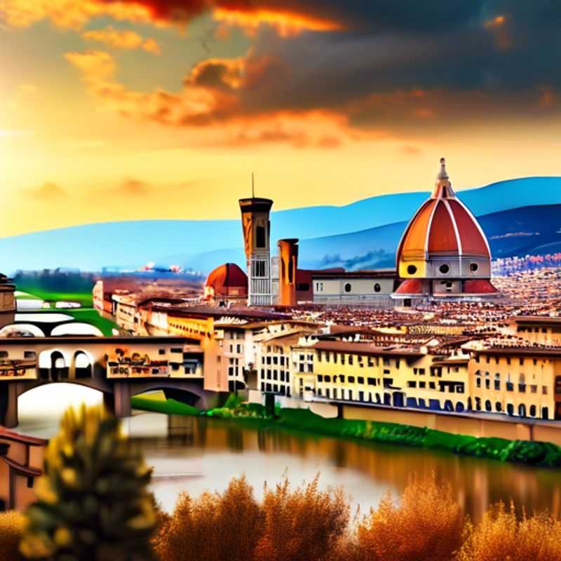 Three couples savoring exquisite Tuscan cuisine at a charming outdoor trattoria in Florence, Italy, surrounded by vibrant fall foliage during their luxurious three-week culinary adventure.