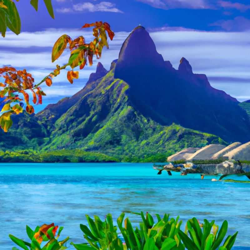 Three couples marvel at the breathtaking panorama of Bora Bora, French Polynesia, during their idyllic 5&#45;day autumn retreat, surrounded by crystal&#45;clear turquoise waters and lush tropical foliage.
