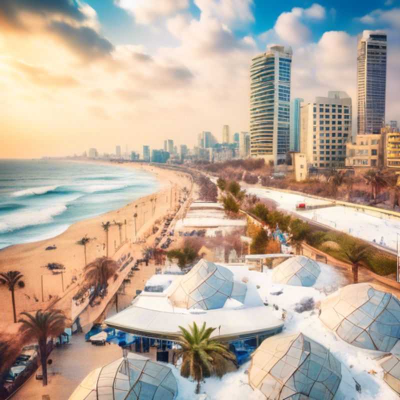 A family with children exploring the vibrant culinary scene of Tel Aviv, Israel, during their 3-day winter getaway, surrounded by colorful markets and delicious street food.