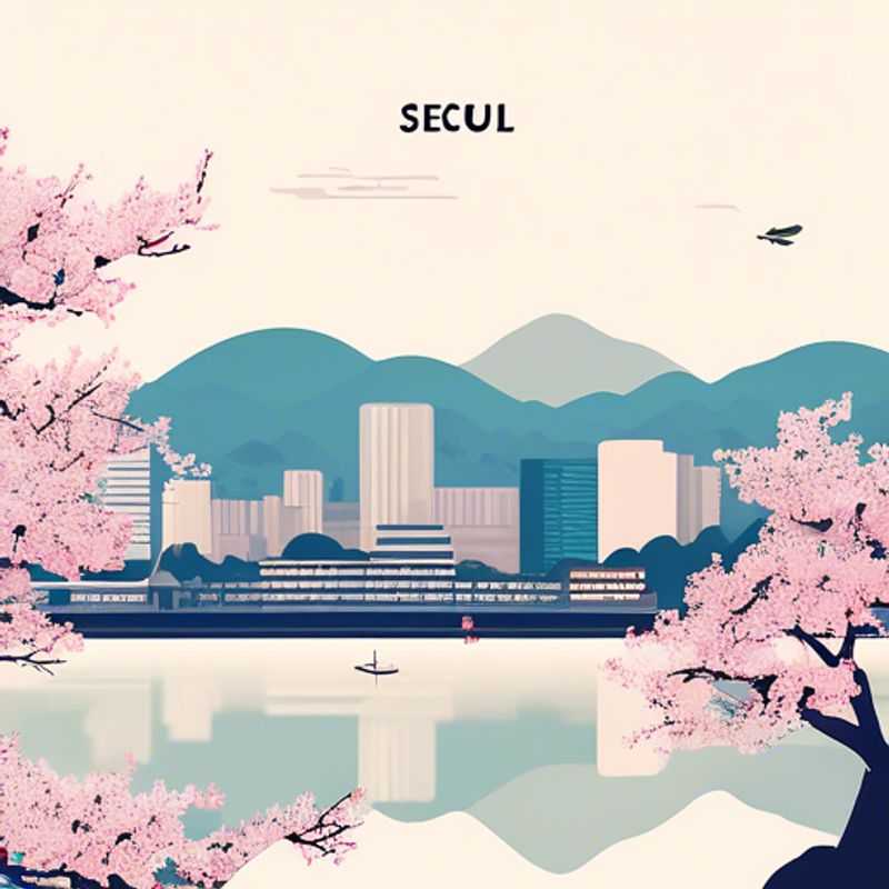 Two couples exploring the vibrant cherry blossom-filled streets of Seoul, South Korea, immersed in the luxury and culture during their 3-week spring getaway.