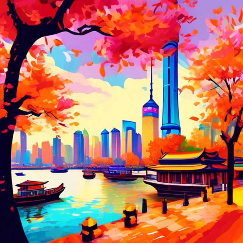 Two couples exploring the vibrant skyline of Shanghai, China, with stunning fall foliage, capturing luxury moments during their 24-hour adventure as The Luxury Social Media Traveler.