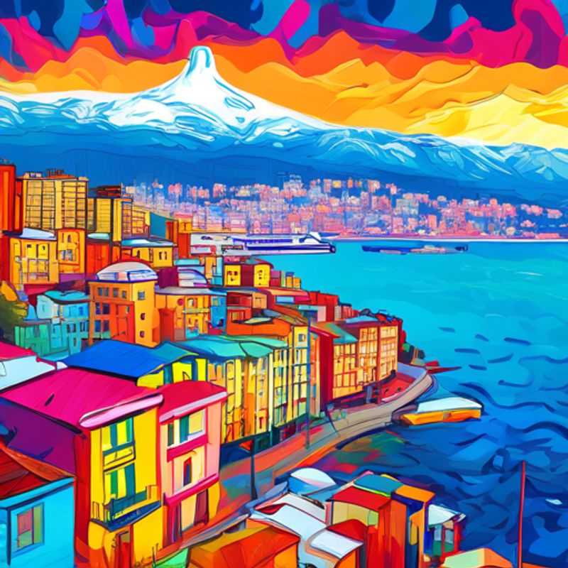 Two couples savoring the vibrant street art and colorful hillside houses of Valparaiso, Chile, as they embark on a chic 24-hour winter adventure filled with culture and charm.