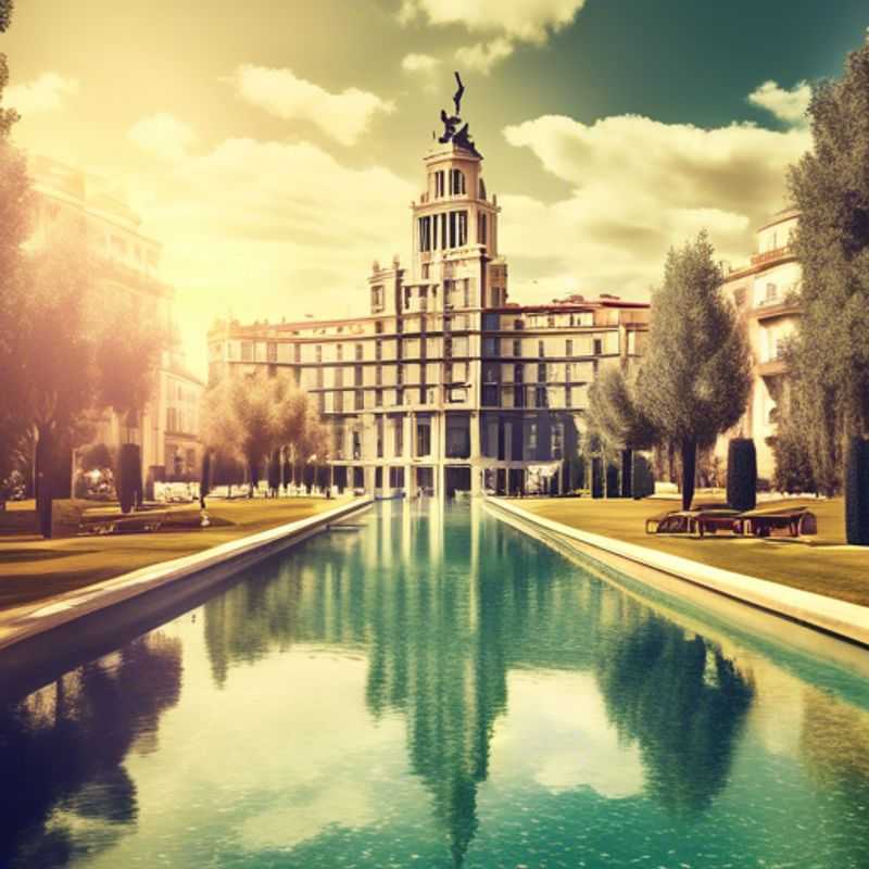 A solo traveler savoring the vibrant streets of Madrid, Spain, basking in the summer sun during a luxurious 5-day adventure, surrounded by art, culture, and culinary delights.