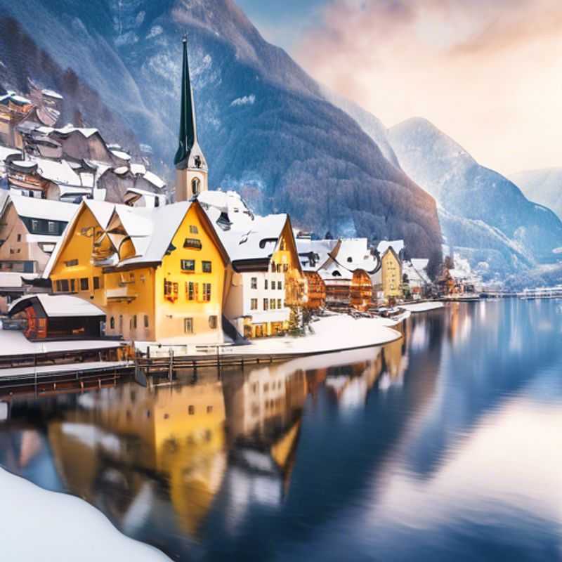 Two couples basking in the breathtaking winter landscape of Hallstatt, Austria, surrounded by charming alpine architecture and serene lake views during their 5-day luxury romantic getaway.