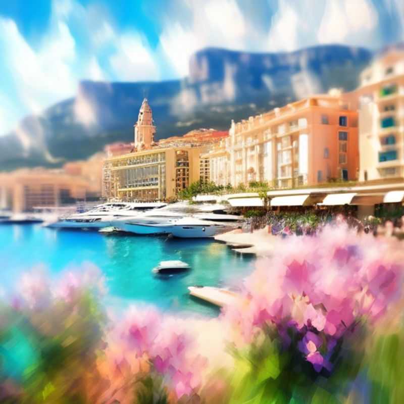 A solo traveler immersed in the vibrant spring atmosphere of Monaco, surrounded by luxurious yachts and stunning coastal views, as they embark on a 5-day cultural exploration.