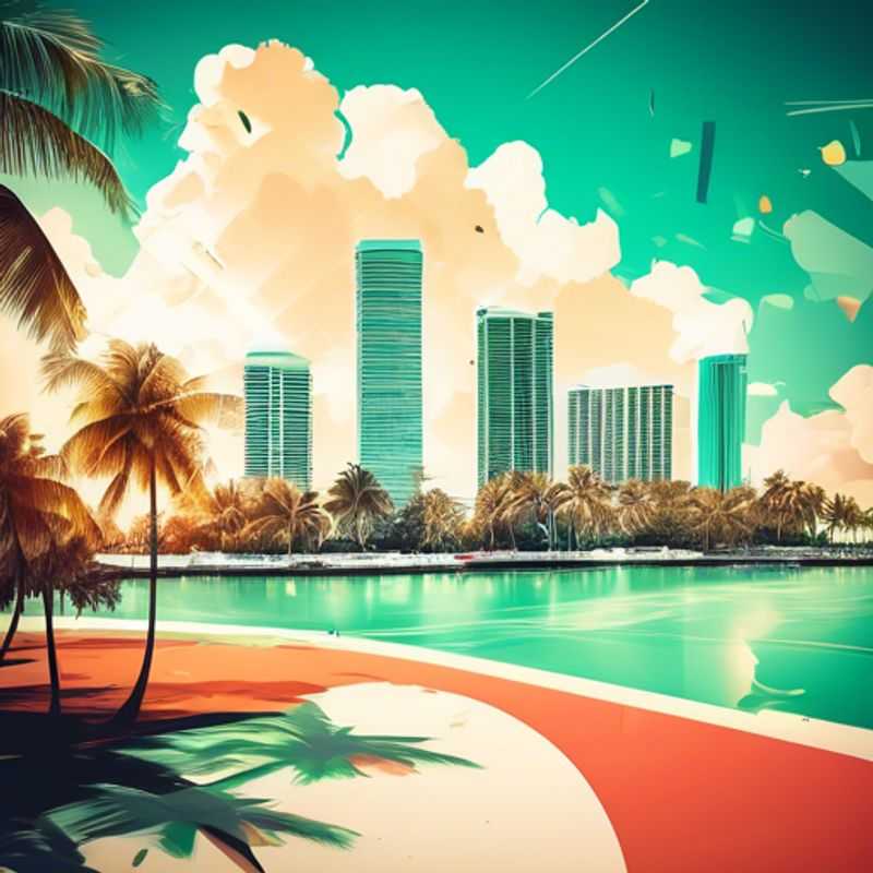 A solo luxury traveler basking in the sun at a stylish Miami beach, surrounded by vibrant palm trees and the sparkling ocean, during a 4-day summer getaway.