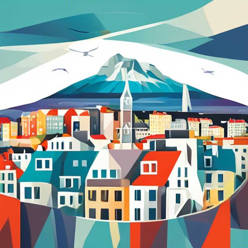 A solo luxury traveler marveling at the vibrant streets of Reykjavik, Iceland, adorned with colorful buildings and blooming spring flowers, during a 24-hour adventure.