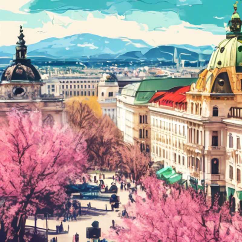 A serene view of a solo traveler practicing yoga in a lush park in Vienna, Austria, surrounded by blooming flowers during a refreshing spring getaway, embodying the essence of luxury wellness travel.