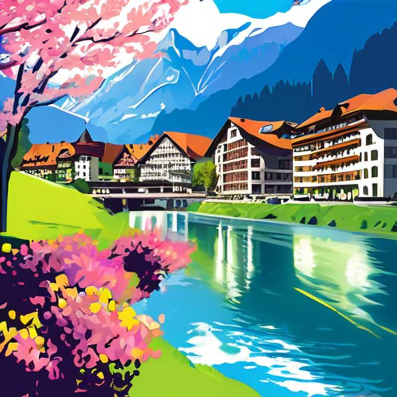 The Luxury Business Traveler enjoys a breathtaking view of the snow-capped Swiss Alps from Interlaken, a tranquil paradise nestled amidst majestic peaks, where rejuvenation meets adventure.