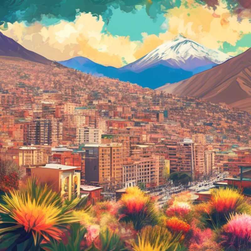 A couple exploring the vibrant streets of La Paz, Bolivia, surrounded by colorful markets and stunning mountain backdrops, during their luxurious 4-day spring adventure.