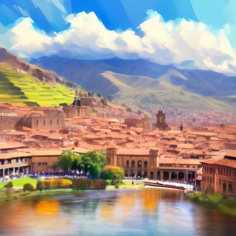 Three couples exploring the vibrant streets of Cusco, Peru, surrounded by stunning colonial architecture and lush summer landscapes, as they embark on a two-week luxury wellness journey.