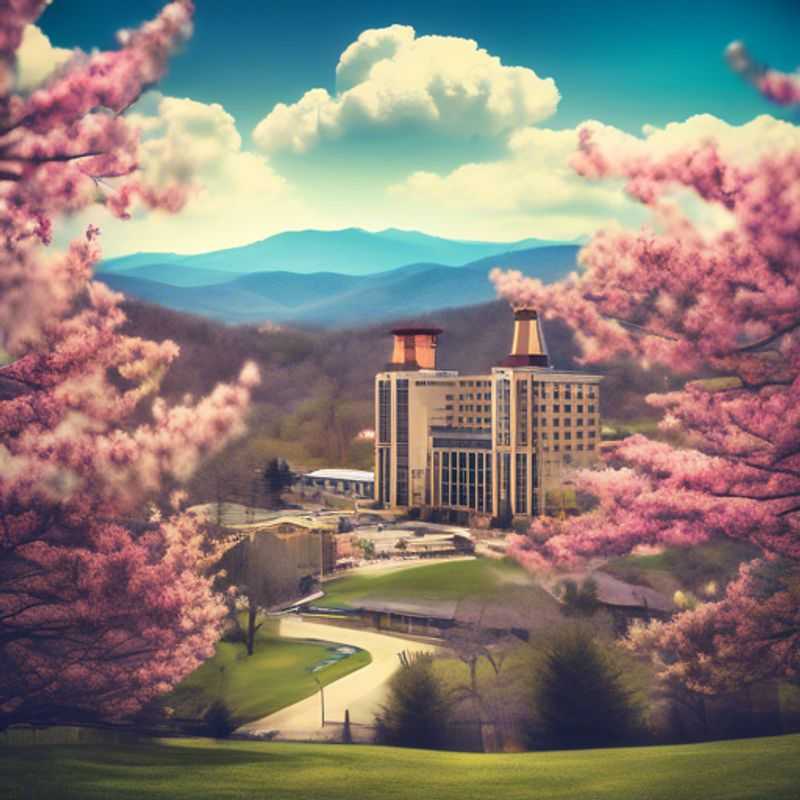 Three couples from The Luxury Group Traveler exploring the vibrant spring blooms and breathtaking mountain views in Asheville, USA, during their enchanting two-week getaway.