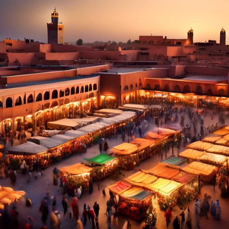 <h1>Luxury 24&#45;Hour Getaway in Marrakech&#58; Explore the Medina&#44; Bahia Palace&#44; Traditional Hammam&#44; and Rooftop Dining</h1> Two couples basking in the vibrant colors and intricate patterns of Marrakech's bustling souks, experiencing the warmth of Moroccan hospitality during their 24-hour luxury staycation in winter.