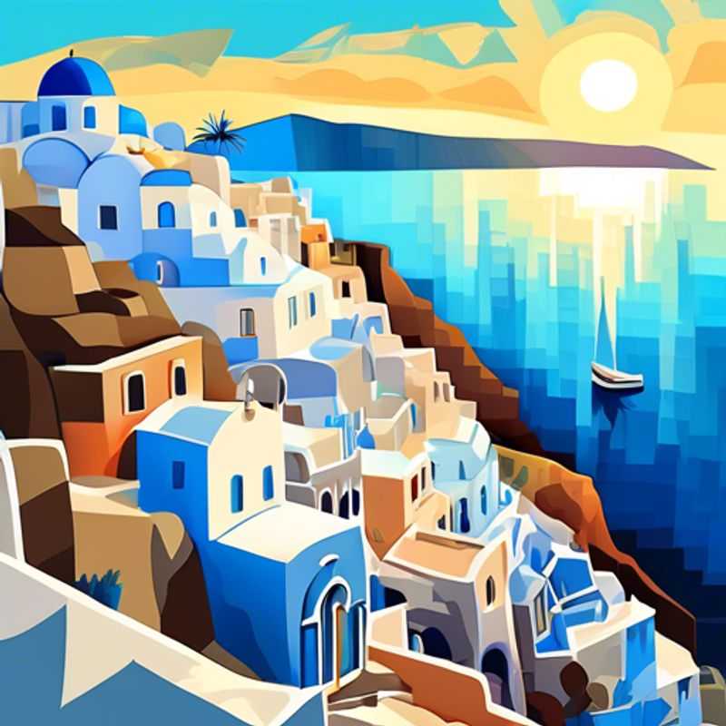 A solo luxury traveler basking in the sun-soaked beauty of Santorini, Greece, with its iconic white-washed buildings and stunning caldera views during a blissful 3-day summer getaway.