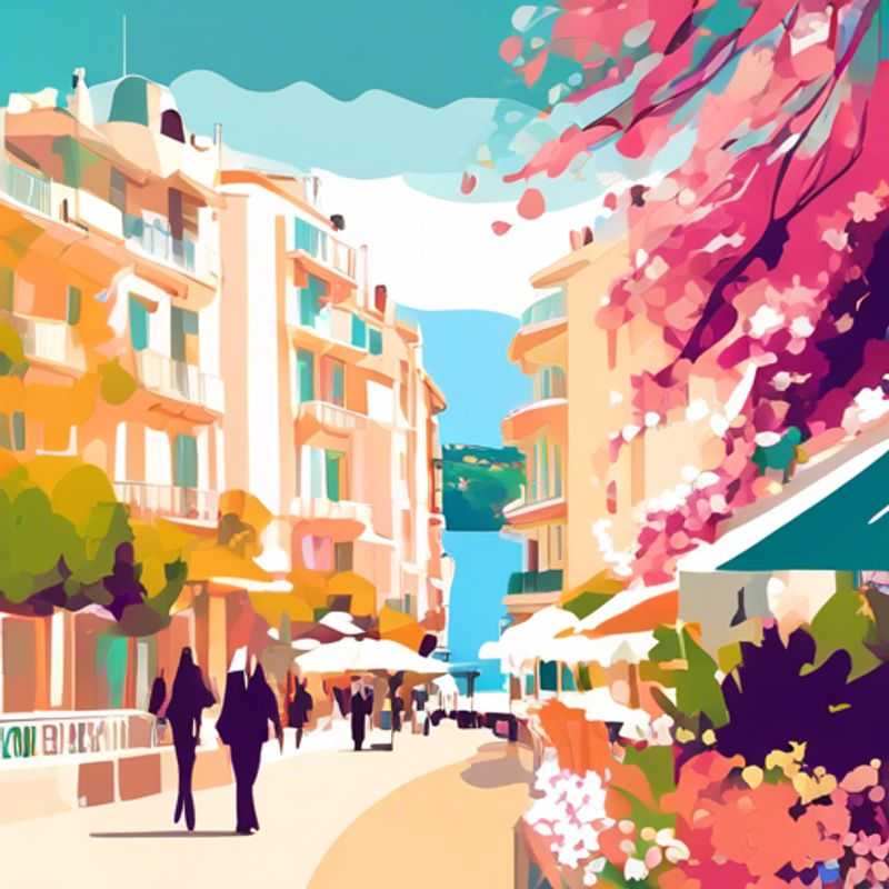 A solo traveler enjoying the vibrant spring atmosphere in Cannes, France, with blooming flowers and the iconic Boulevard de la Croisette in the background during a luxurious 4-day staycation.