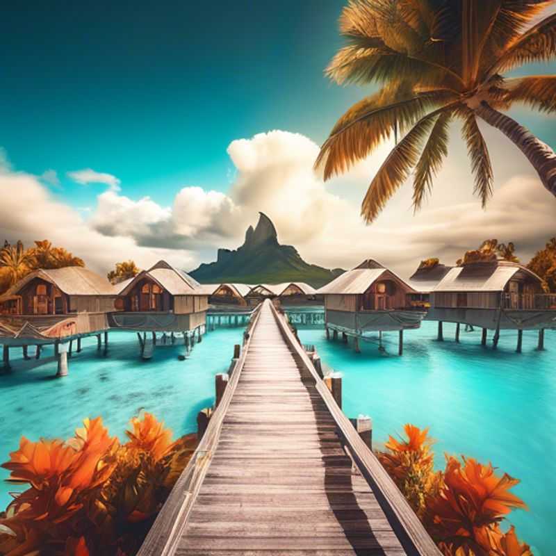 A serene view of the turquoise waters and overwater bungalows of Bora Bora, French Polynesia, showcasing the tranquil paradise experienced by a luxury solo traveler during a two-week fall getaway.